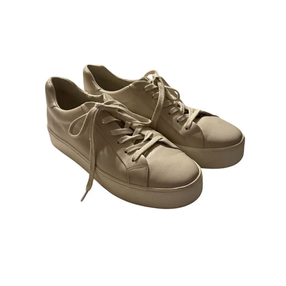 Vince Womens Cream/Ivory benefield Leather Platform Sneakers Size 9